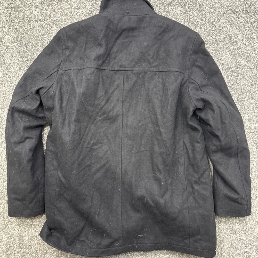 Mens L Tommy Hilfiger Coat Wool Blend Pea Coat Black Insulated Quilted Dress - Picture 10 of 11